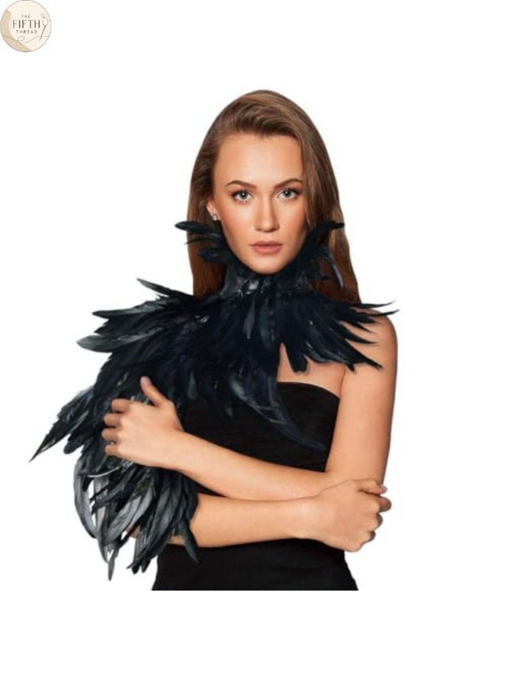 Black Feather Collar Shawl Witch Costume Cape